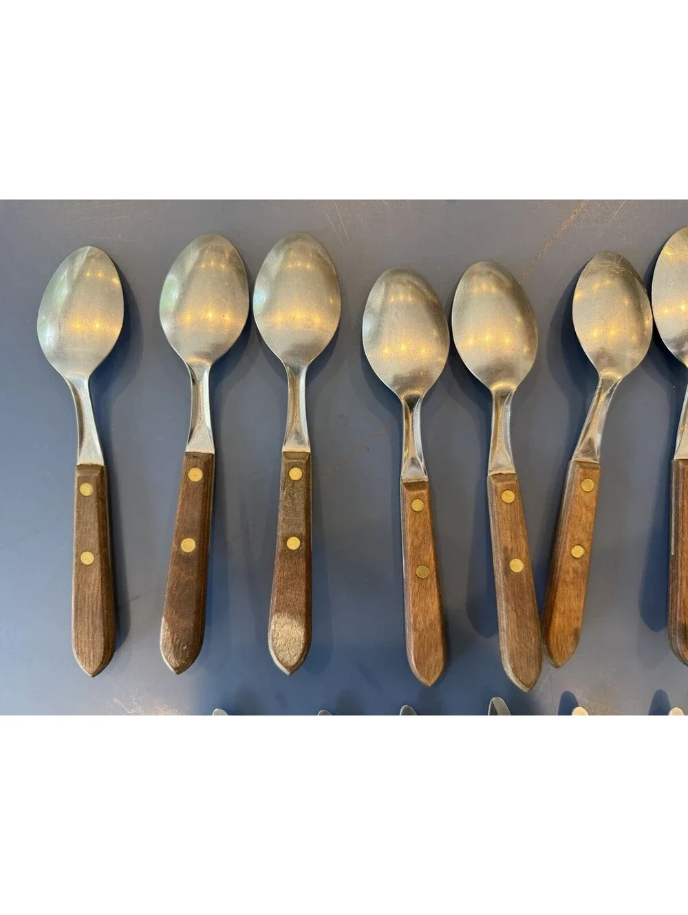 Vtg WF Washington Forge Town & Country Wood Handle  SS Flatware Lot Of 27